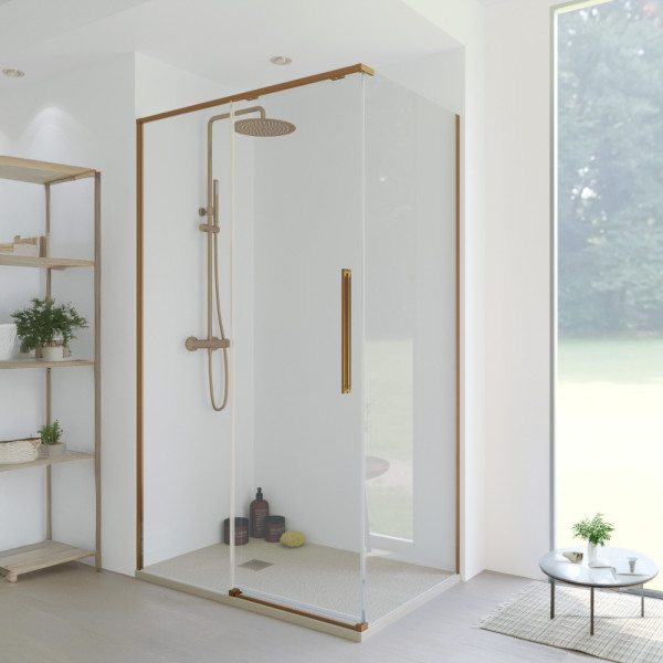 Collection S.8 98-100X200X0,8CM PAROI DE DOUCHE COULISSANTE TRANSPARENTE OR ROSE BROSSE