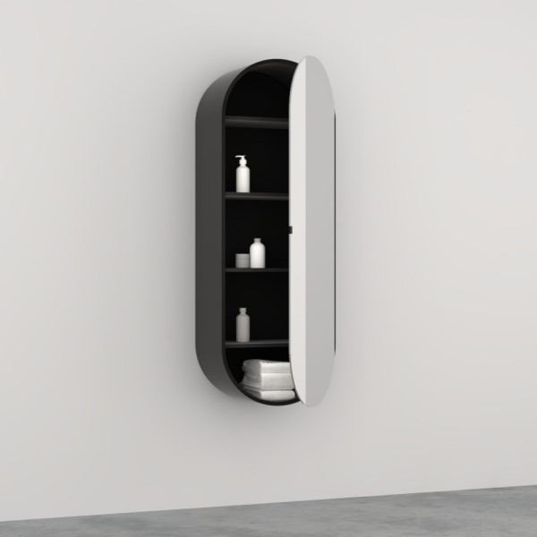 CIELO Miroir Elio Armoire De Toilette Réversible Structure Laquée Noir Mat 50x31x145cm