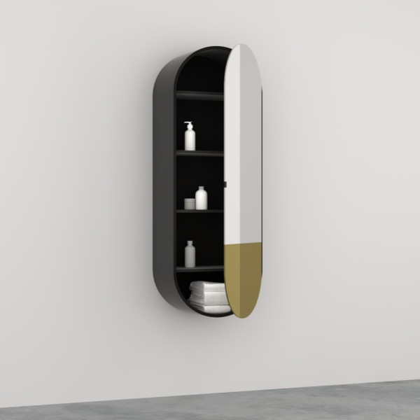 CIELO Miroir Elio Bicolore Armoire De Toilette Réversible Ouverture Droite Noir Mat 50x31x145cm