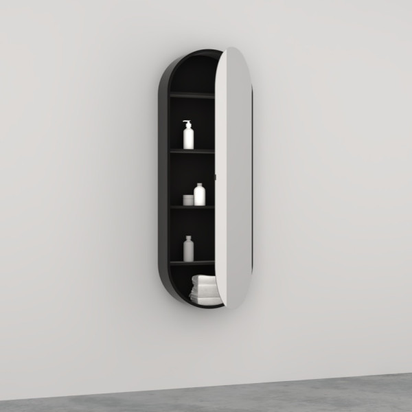 CIELO Miroir Elio Slim Armoire De Toilette Réversible Structure Laquée Noir Mat 50x15x145cm