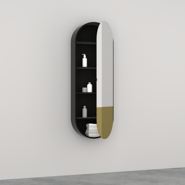 CIELO Miroir Elio Slim Bicolore Armoire De Toilette Réversible Ouverture Droite Noir Mat 50x15x145cm