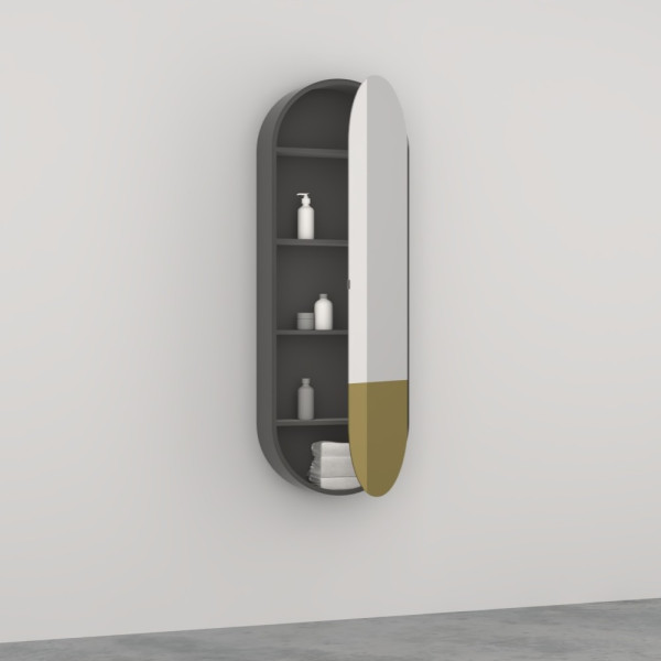 CIELO Miroir Elio Slim Bicolore Armoire De Toilette Réversible Ouverture Droite Cemento 50x15x145cm