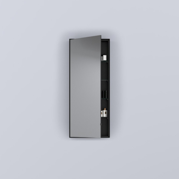 CIELO Simple Tall Box Miroir Vertical Et Armoire De Toilette Réversible Noir Mat 45x12x110cm