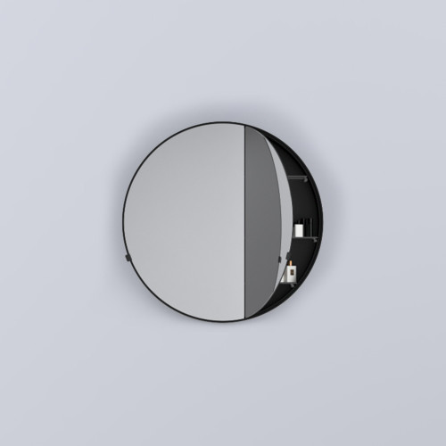 CIELO Round Box 90 Armoire De Toilette Ronde Noir Matt Ø90x12cm