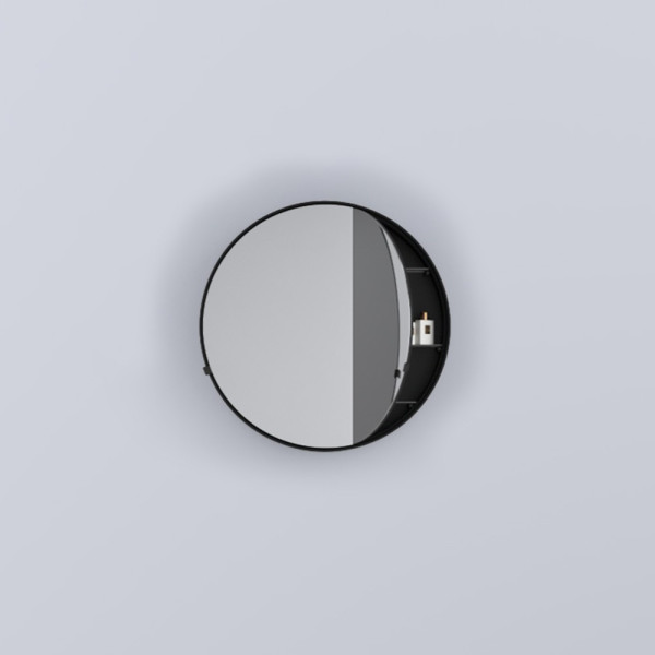 CIELO Round Box 75 Armoire De Toilette Ronde Noir Matt Ø75x12cm