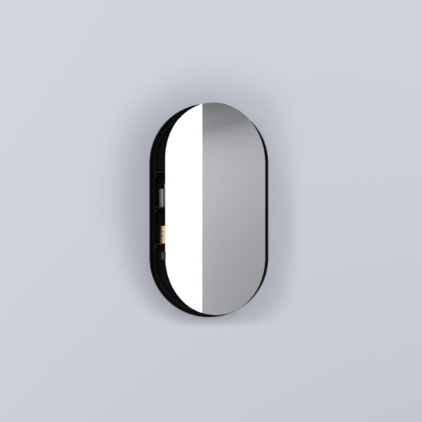CIELO Oval Box Armoire De Toilette Avec Miroir Noir Matt 50x12x88,5cm