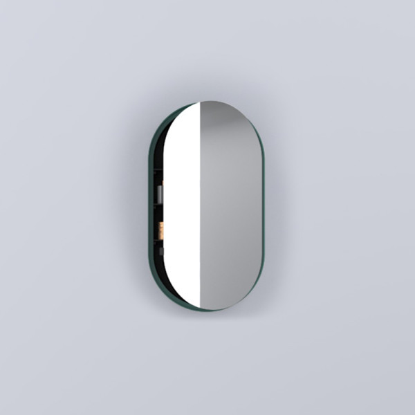 CIELO Oval Box Armoire De Toilette Avec Miroir Smeraldo 50x12x88,5cm