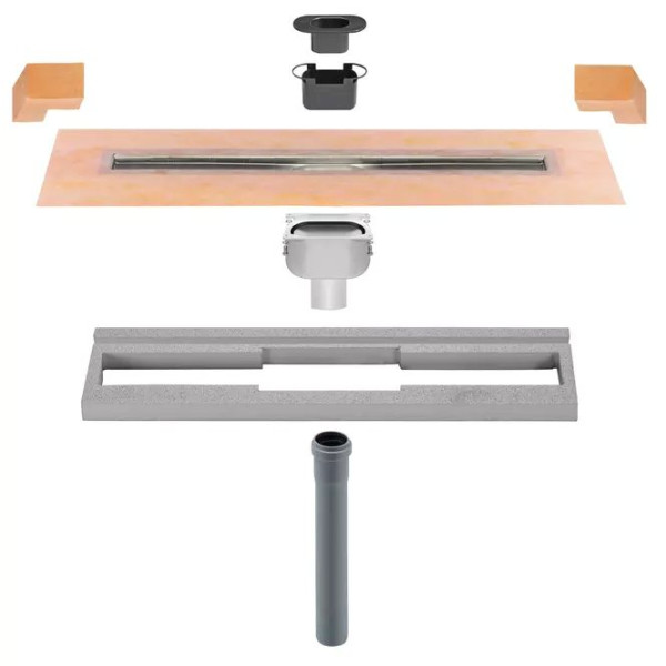Caniveau de douche vertical Schlüter KERDI‑LINE‑V 50 – 800 mm – Grille discrète inox brossé