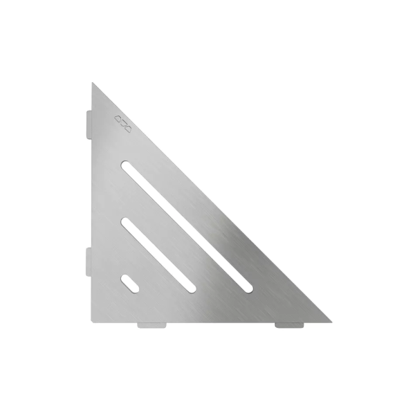 Tablette d’angle triangulaire Schlüter SHELF‑E‑S1 WAVE – Inox brossé – Sans perçage