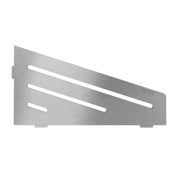 Tablette d’angle quadrangulaire Schlüter SHELF‑E‑S3 WAVE 154x295 mm – Inox brossé – Sans perçage