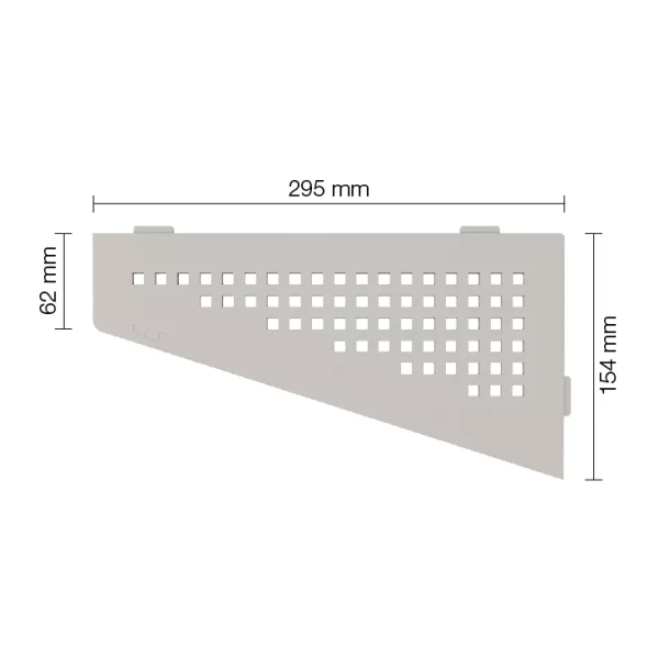 Tablette d’angle quadrangulaire Schlüter SHELF‑E‑S3 CURVE 150x295 mm – Blanc mat (MBW) – Sans perçage